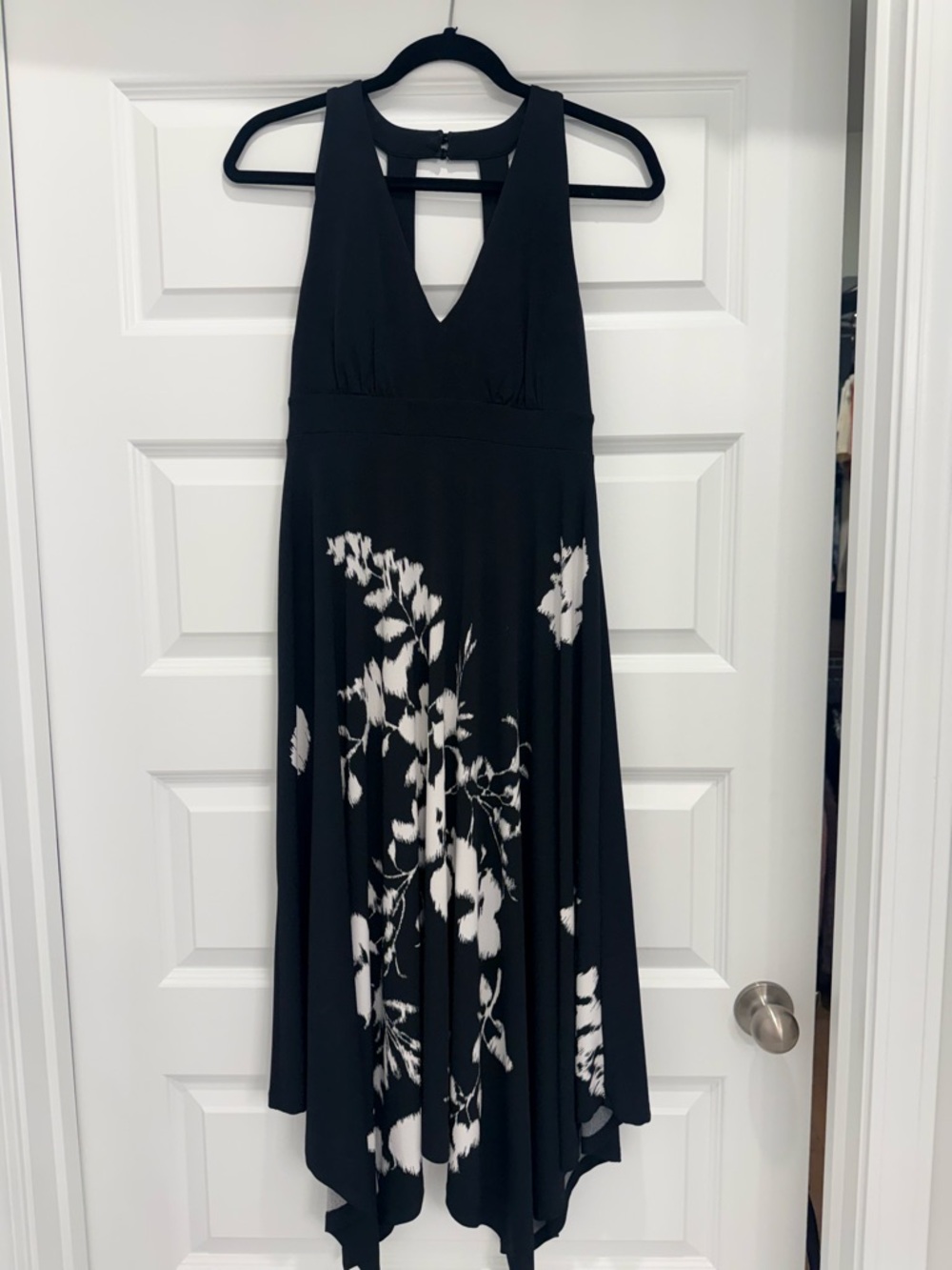 INC International Concepts Black & White Asymmetrical Floral Halter Dress